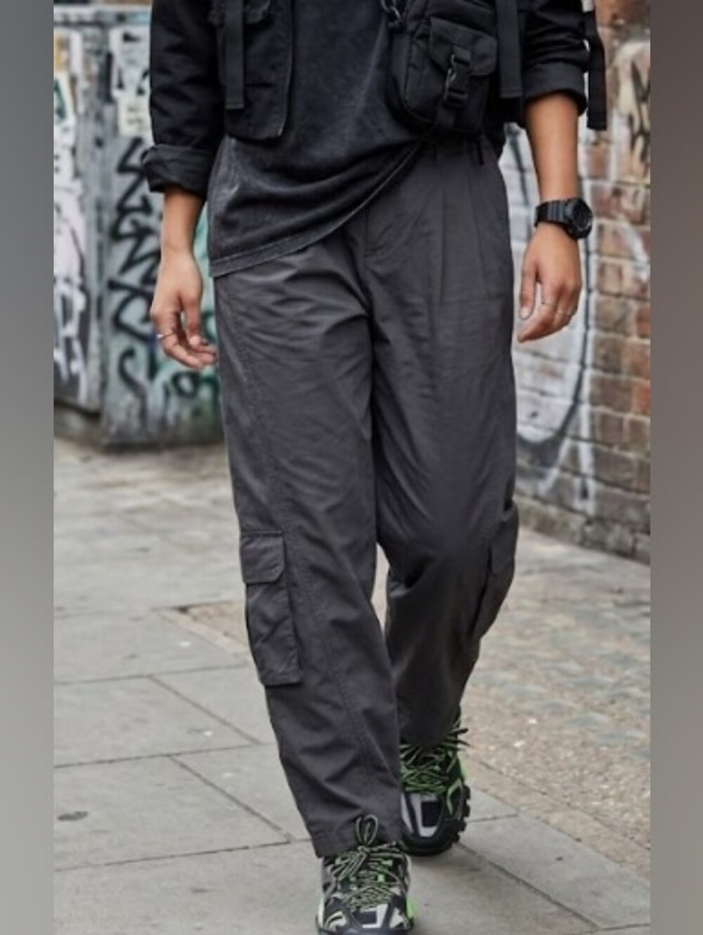 Free People Movement "Mesmerize Me" Charcoal Cargo Pants Utility Pockets (Sz L)